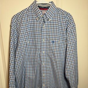 George Strait Wrangler Mens Blue Plaid Button Front Shirt Size Medium Western